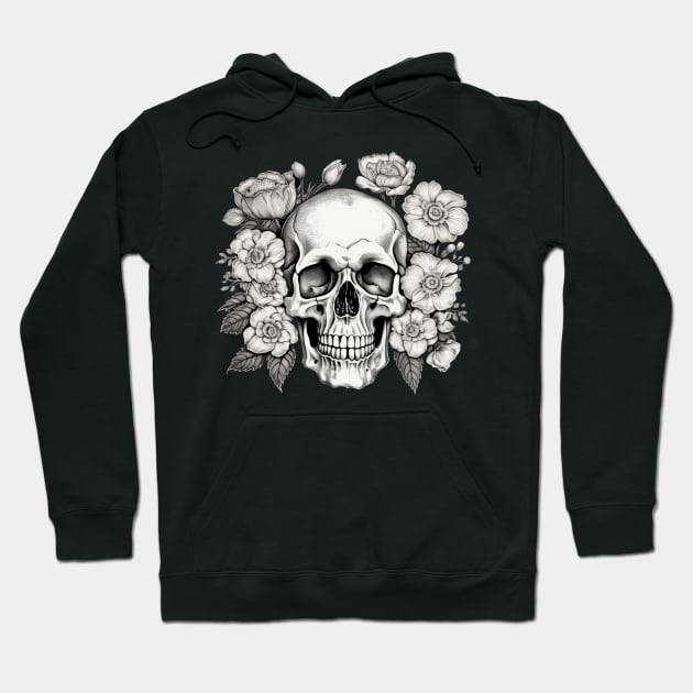 Skull with flowers Hoodie by Merchgard